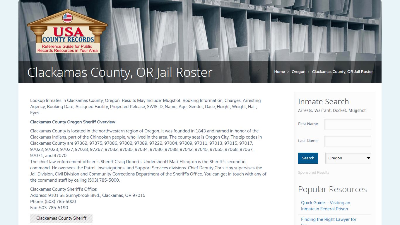Clackamas County, OR Jail Roster | Name Search